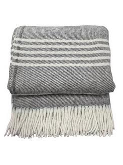Koc wełniany z frędzlami 160x200 paski szary kremowy