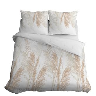 Pościel satynowa 160x200 Detexpol biała beżowa polna trawa