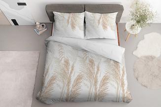 Pościel satynowa 160x200 Detexpol biała beżowa polna trawa