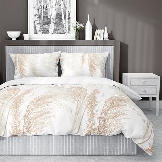 Pościel satynowa 160x200 Detexpol biała beżowa polna trawa