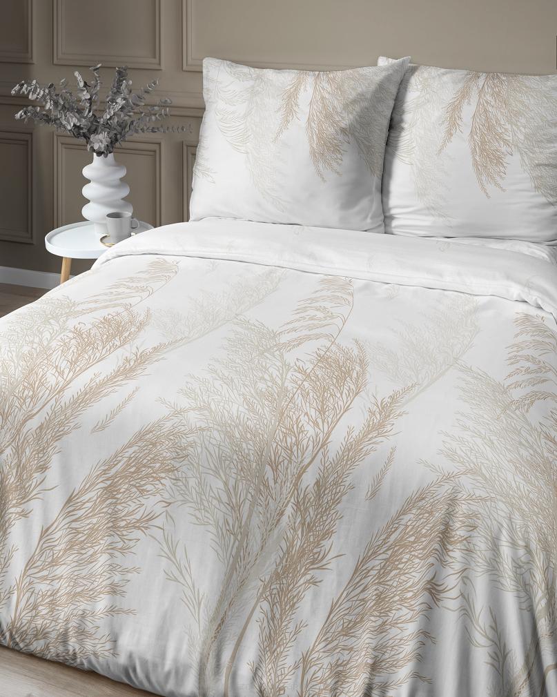 Pościel satynowa 160x200 Detexpol biała beżowa polna trawa