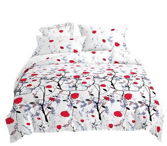 Pościel satynowa 160x200 biała czerwona czarna kwiatowy motyw