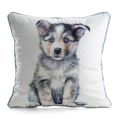 Poszewka dekoracyjna ANIMAL 45x45 Eurofirany biała szara pies szczeniak husky syberyjski