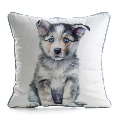 Poszewka dekoracyjna ANIMAL 45x45 Eurofirany biała szara pies szczeniak husky syberyjski