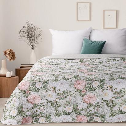 Narzuta dekoracyjna IDA 200x220 zielona różowa pikowana w kwiaty