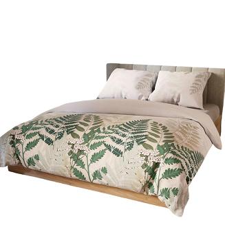 Komplet pościeli FERNA z bawełny satynowej 160x200 zielona beżowa liście paproci
