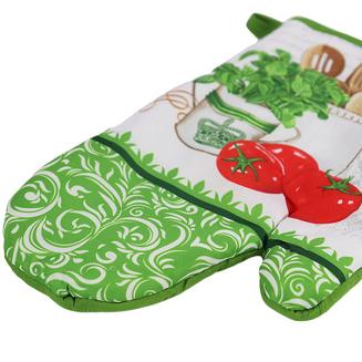 Rękawice kuchenne 18x27 z magnesem 2 szt. białe zielone bazylia pomidory