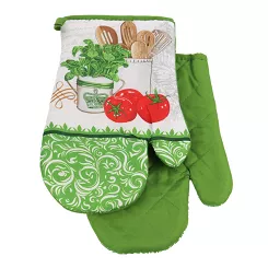 Rękawice kuchenne 18x27 z magnesem 2 szt. białe zielone bazylia pomidory