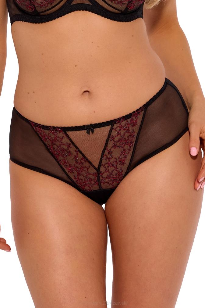 Figi damskie z haftem Mona 016 czarne różowe