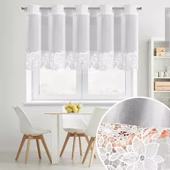 Firana gotowa na przelotkach ARTEMIDA 200x70 Eurofirany biała z etaminy kwiatowa aplikacja na dole