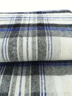 Koc wełniany z frędzlami 160x200 kratka kremowy szary granatowy