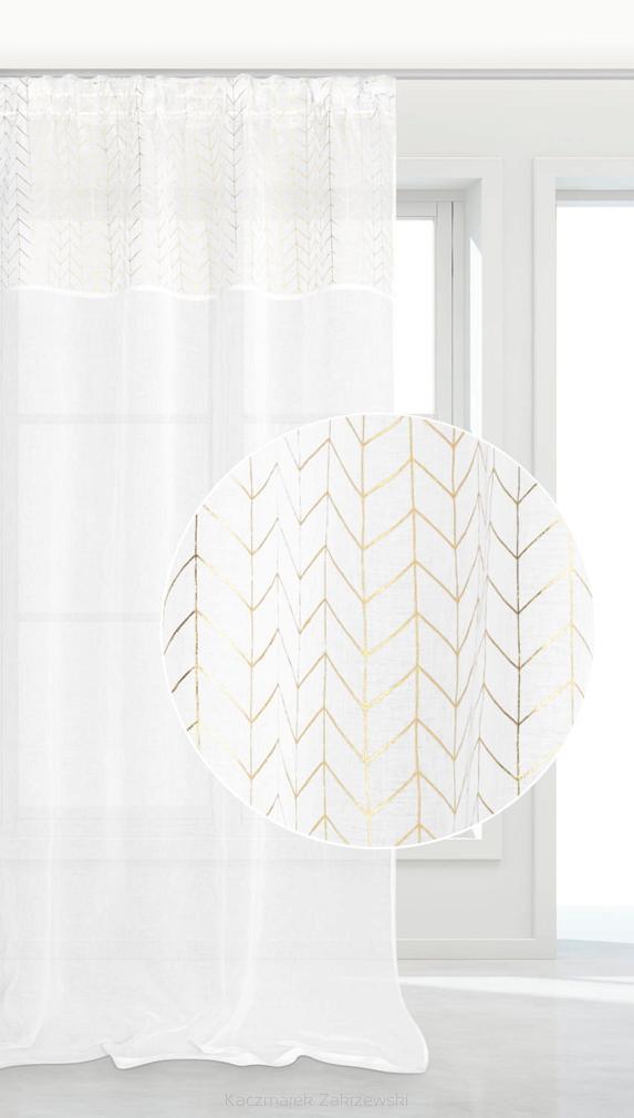 Firana gotowa na taśmie NORD 140x250 biała złota geometria
