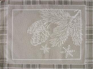 Bieżnik obrus dekoracyjny HOLLY 45x100 Eurofirany ciemnobeżowy kratka śnieżynki szyszka