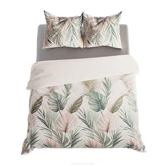 Komplet pościeli LUSH z bawełny satynowej 160x200 kremowa oliwkowa beżowa egzotyczne liście