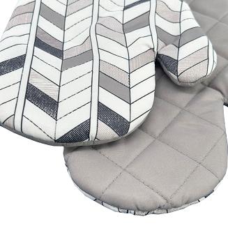 Rękawice kuchenne 18x27 z magnesem 2 szt. białe szare geometryczny wzór