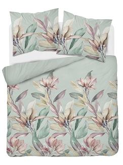 Pościel satynowa 220x200 Detexpol szałwiowa wrzosowe beżowe magnolie