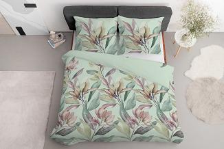 Pościel satynowa 220x200 Detexpol szałwiowa wrzosowe beżowe magnolie