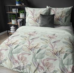 Pościel satynowa 220x200 Detexpol szałwiowa wrzosowe beżowe magnolie