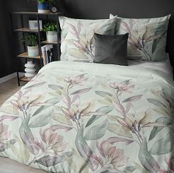Pościel satynowa 220x200 Detexpol szałwiowa wrzosowe beżowe magnolie