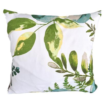 Poszewka bawełniana 40x40 biała zielona listki na gałązkach