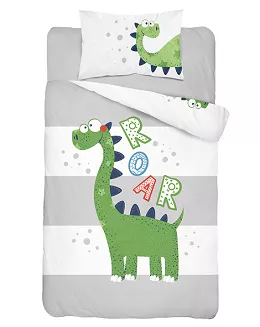 Pościel dziecięca bawełna bambus Mayamoo 90X120 Dinozaury pasy biała szara zielona