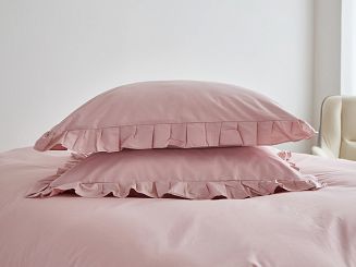 Pościel satyna bawełniana 140x200 Ruffy Premium pudrowa z falbanką
