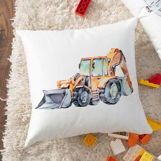 Poszewka dekoracyjna POJAZDY KOPARKA 40x40 welwetowa biała