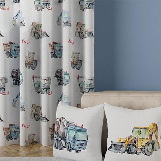 Poszewka dekoracyjna POJAZDY KOPARKA 40x40 welwetowa biała