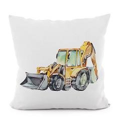 Poszewka dekoracyjna POJAZDY KOPARKA 40x40 welwetowa biała