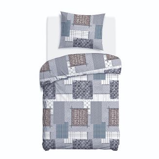 Pościel flanelowa FLANELOVE 140x200 szara biała beżowa patchwork