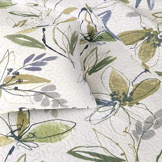 Narzuta dekoracyjna Flori 170x210 Darymex biała we wzorzyste zielone kwiaty