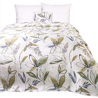 Narzuta dekoracyjna Flori 170x210 Darymex biała we wzorzyste zielone kwiaty
