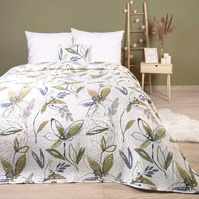 Narzuta dekoracyjna Flori 170x210 Darymex biała w akwarelowe zielone kwiaty