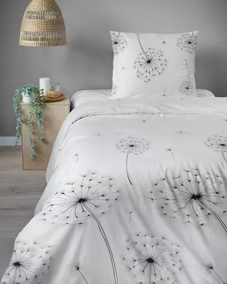 Pościel satynowa Home Satin 140x200 biała w szare dmuchawce