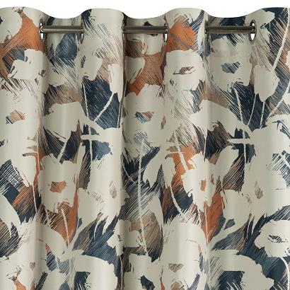Zasłona gotowa na przelotkach AMBRA 140x250 Eurofirany granatowa beżowa artystyczne kwiaty