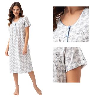 Koszula damska LUNA kod 82 kremowa niebieska kwiaty paisley