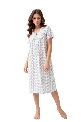 Koszula damska LUNA kod 82 kremowa niebieska kwiaty paisley