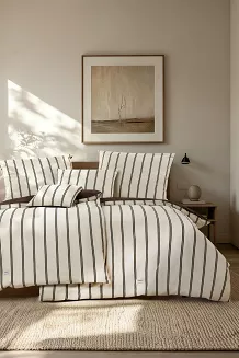 Pościel Perkalowa Bawełniana LINE Beżowa w Brązowe Paski (200x200 cm)