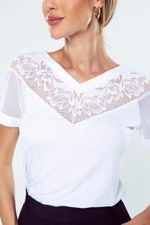 Bluzka damska z ażurową wstawką na dekolcie i plecach Gusta biała