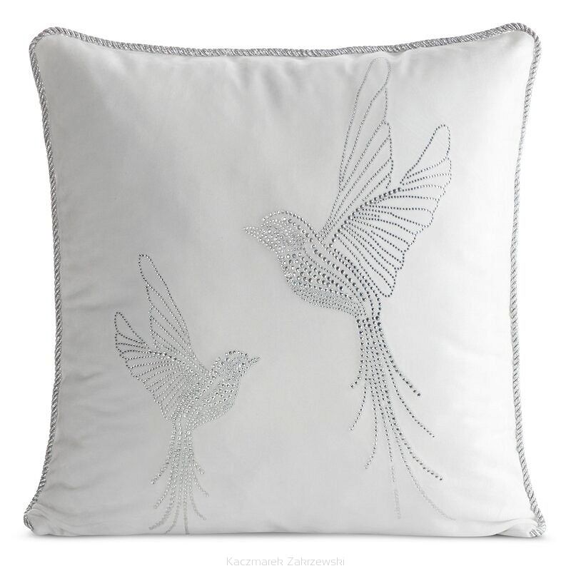 Poszewka dekoracyjna BLINK 45x45 Eurofirany biała srebrne kolibry