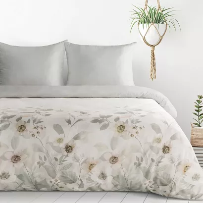Pościel ELIA 160x200 Design91 biała jasnoszara pastelowe kwiaty