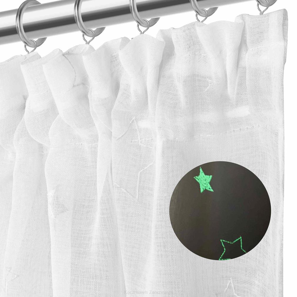 Firana gotowa na taśmie GALAXY 140x270 biała w gwiazdki świecąca w ciemności