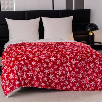 Koc polarowy świąteczny 160x200 czerwony biały w śnieżynki