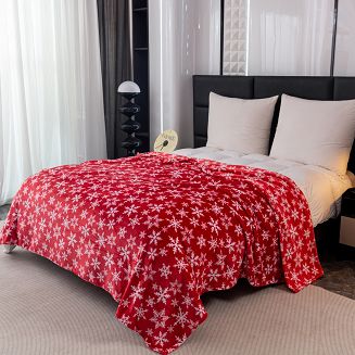 Koc polarowy świąteczny 160x200 czerwony biały w śnieżynki