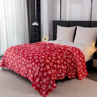Koc polarowy świąteczny 160x200 czerwony biały w śnieżynki