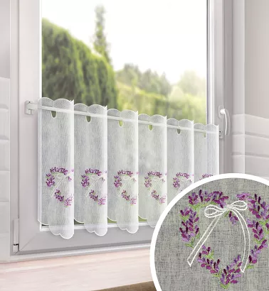 Zazdrostka gotowa na oczkach szelkach LAVENDER 145x40 biała lawendowe serduszka