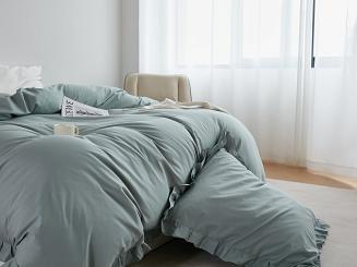 Pościel satyna bawełniana 220x200 Ruffy Premium szałwiowa z falbanką