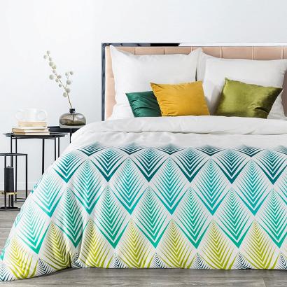 Pościel satynowa SHELLY 220x200 Eurofirany biała turkusowa geometria