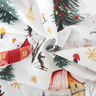Biała Świąteczna Pościel z Mikrofibry z Nadrukiem 220x200 Xmass Skiing