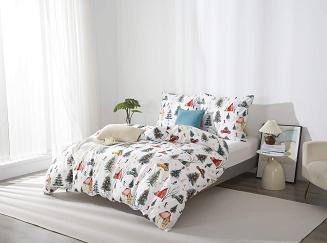 Biała Świąteczna Pościel z Mikrofibry z Nadrukiem 220x200 Xmass Skiing